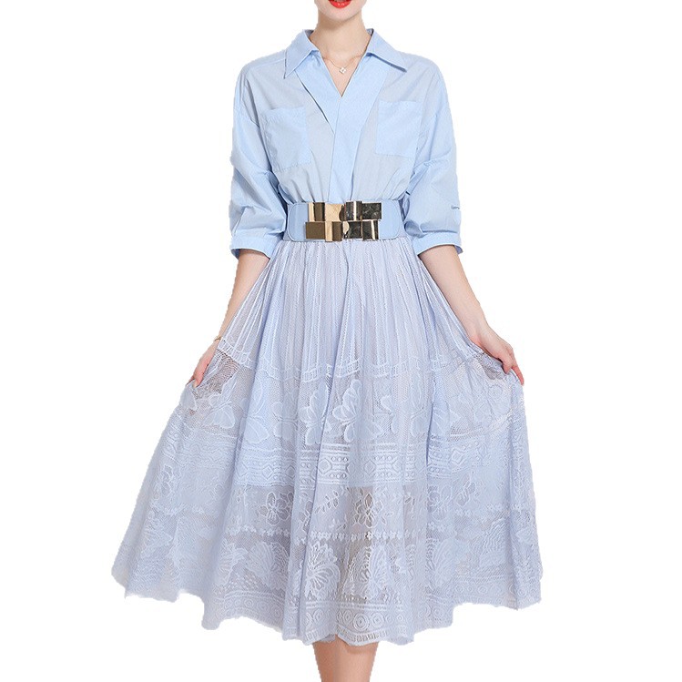 Elegant V-Neck Floral Lace Trim Midi Dress With Flared Hem - A-Line Princess Style For Women Lightweight_ecoleips.com