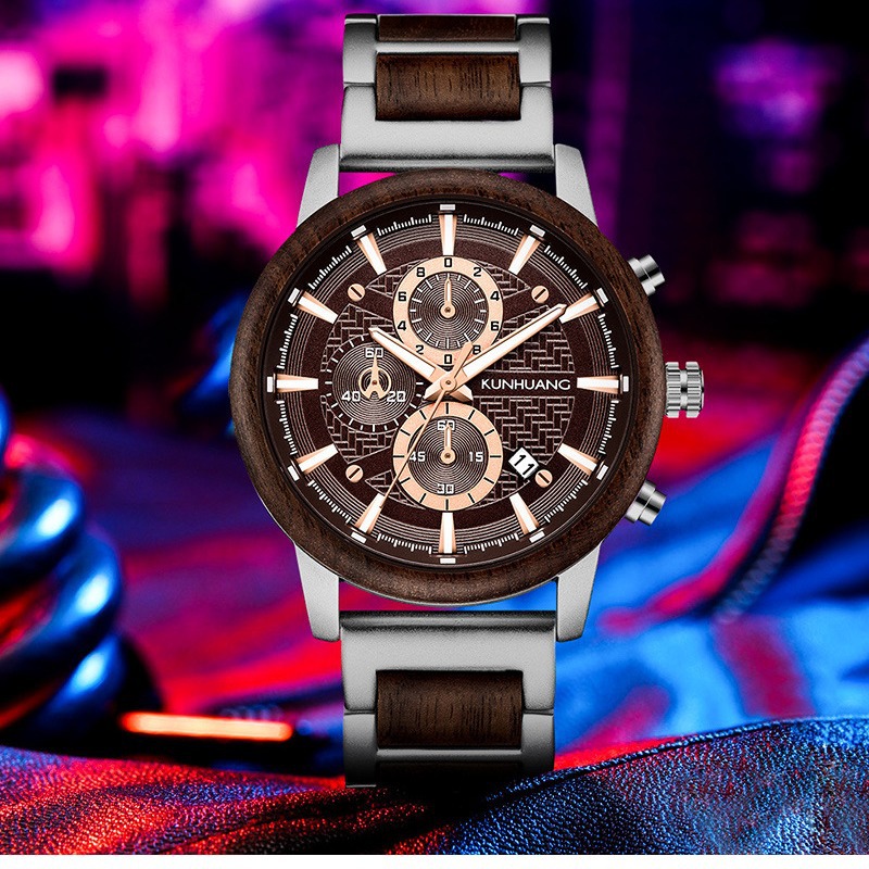 2021 Amazon Sports reloj de hombre traje de madera reloj de cuarzo calendario reloj de moda multifuncional