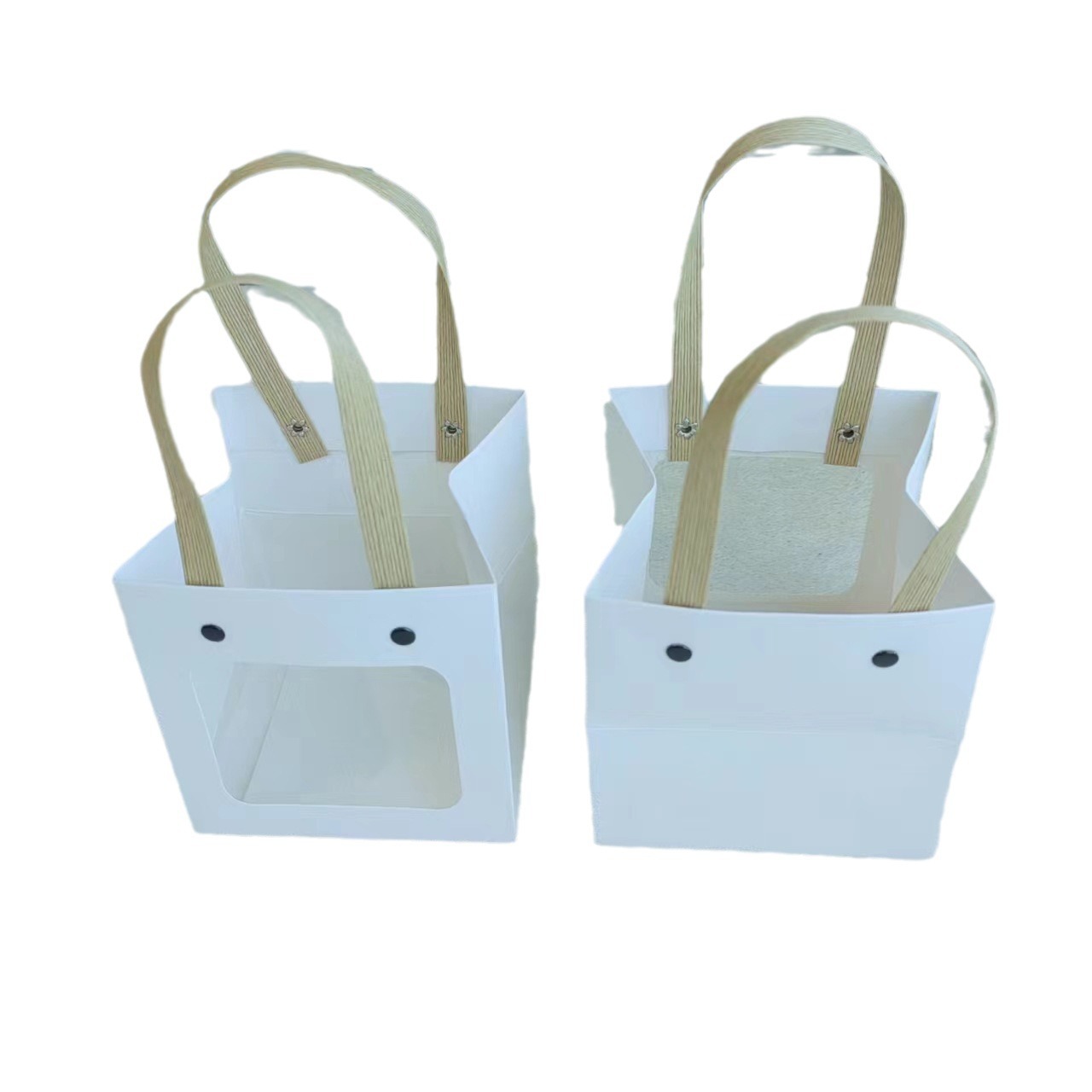 Bolso de mano con remache sonriente con ventana abierta transparente, caja de regalo de embalaje de vacaciones, joyería de juguete exquisita, bolsa de embalaje de plantas verdes al por mayor