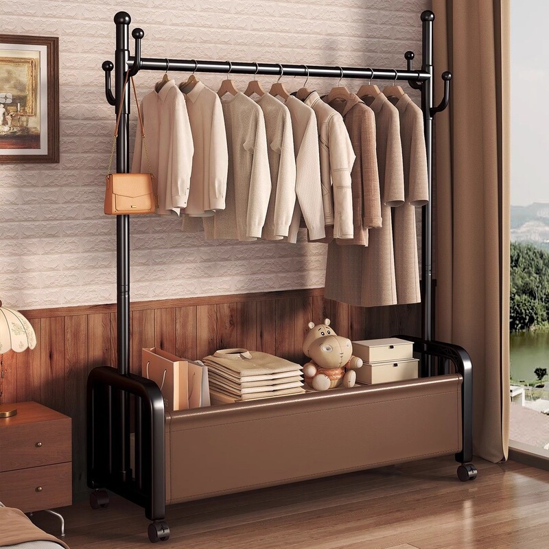 Floor-Standing Clothes Rack for Bedroom, Home Indoor Movable Luxury Clothes Drying Rack, Multifunctional Storage and Organizer Coat Rack