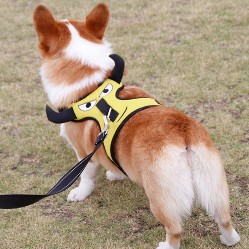 Pet it Cartoon Corgi Dog Chest and Back Small Dog Adjustable Anti-breakaway Harness Nylon Pet Leash Set