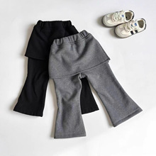 女童裤子2025冬季新款韩版洋气加绒裤子百搭P帘喇叭裤跨境代发
