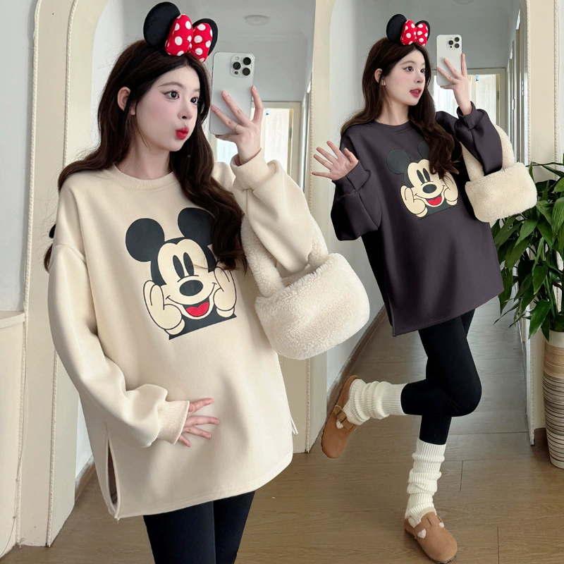 2024 Осень и зима плюс размер одежды для беременных мультфильм толстый свитер