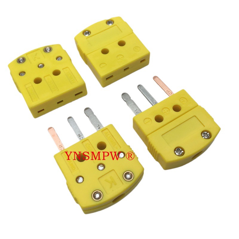 黄色K三脚热电偶圆脚大插头插座公母接头连接器OTP-K-M/F-MF