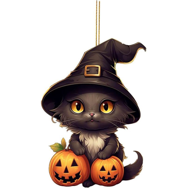 Amazon Halloween decoración de árbol de navidad adorable acrílico gato colgante de decoración de fiestas familiares colgante image 6