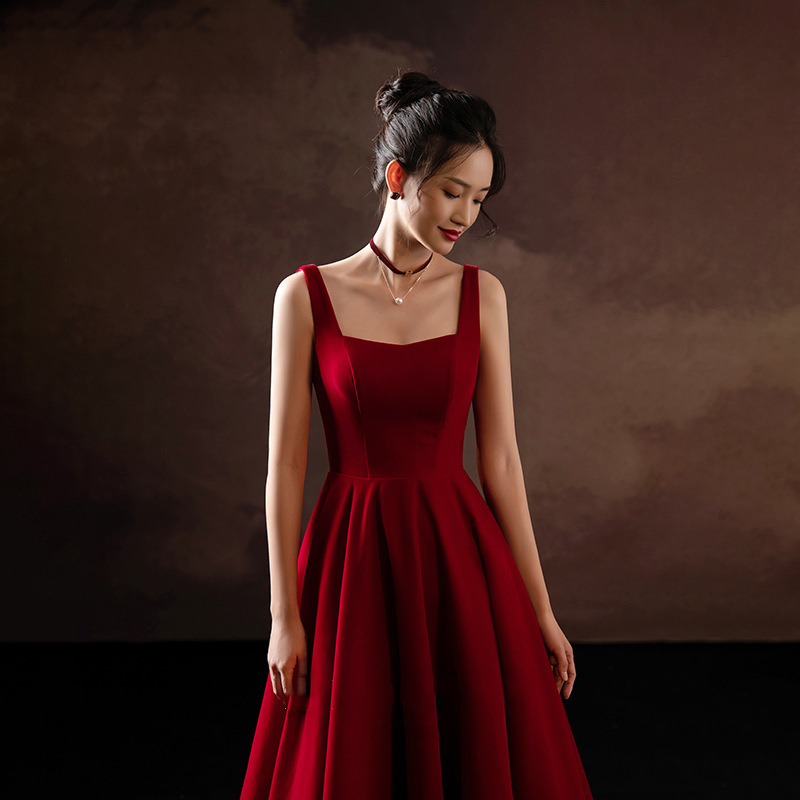 Bridal Toast Dress 2026 New Winter Women's Hepburn Style Burgundy Wedding Engagement Banquet Evening Dress Bridal Toast Dress 2026 New Winter Women's Hepburn Style Burgundy Wedding Engagement Banquet Evening Dress