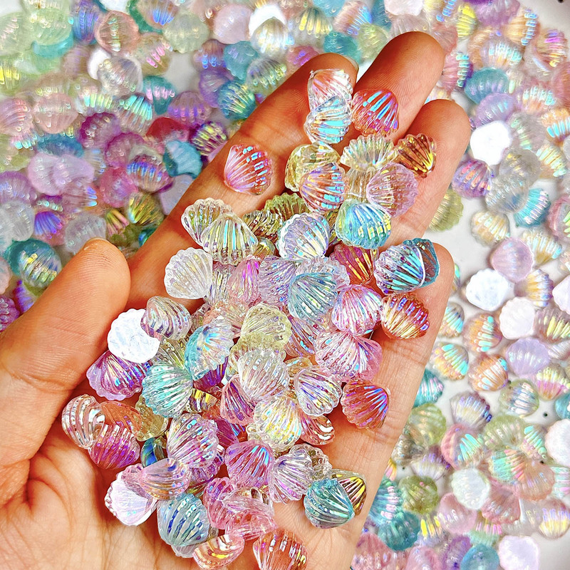 Aurora color scallop shell DIY accessories hair clip nail jewelry mobile phone shell headdress resin accessories wholesale