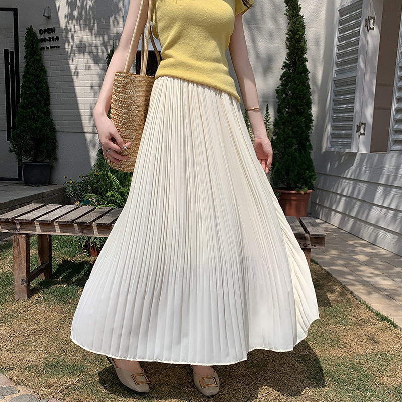 女性のためのプリーツスカート夏 2025 新しいニッチプリーツスカートハイウエストカバー股痩身ドレープシフォンスカート|undefined