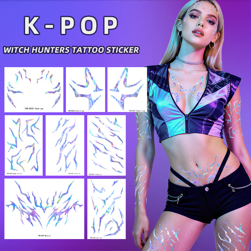 Cross-Border Laser Tattoo Stickers Waterproof and Long-Lasting K-Pop Hunting Girl Group Cartoon Animation Temporary Tattoo Stickers Tattoos
