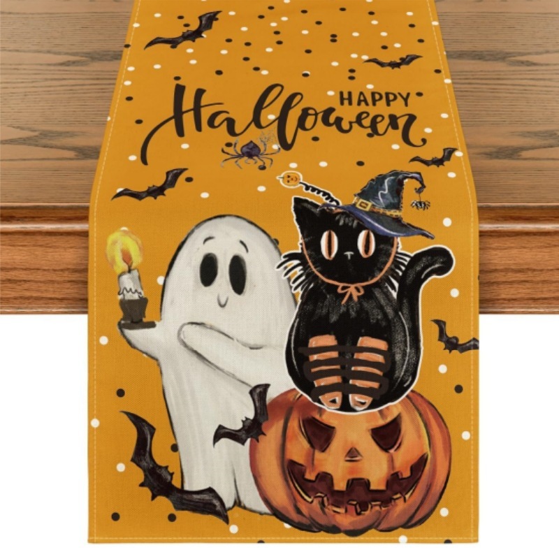 クロスボーダーリネンハロウィンテーブルフラグ漫画カボチャクモの巣テーブルクロスクリエイティブプリントコーヒーテーブルテーブルクロス|undefined