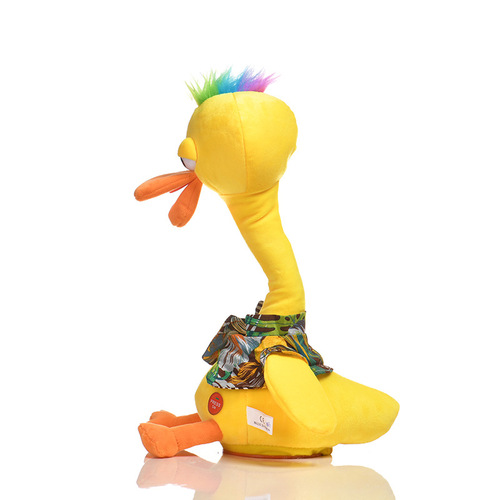 A duck with a twisted neck that can speak and learn to read, a duck with a twisted neck that lights up, dances, sings, and learns to speak, an Internet celebrity toy with a twisted neck, a duck doll.