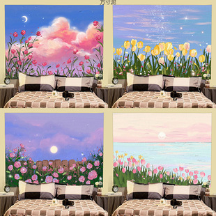 Oil Painting Background Cloth Ins Hanging Cloth Wall Cloth Background Wall Bedside Hanging Canvas Art Tapestry Vertical Landscape Bedroom Large Sheet
