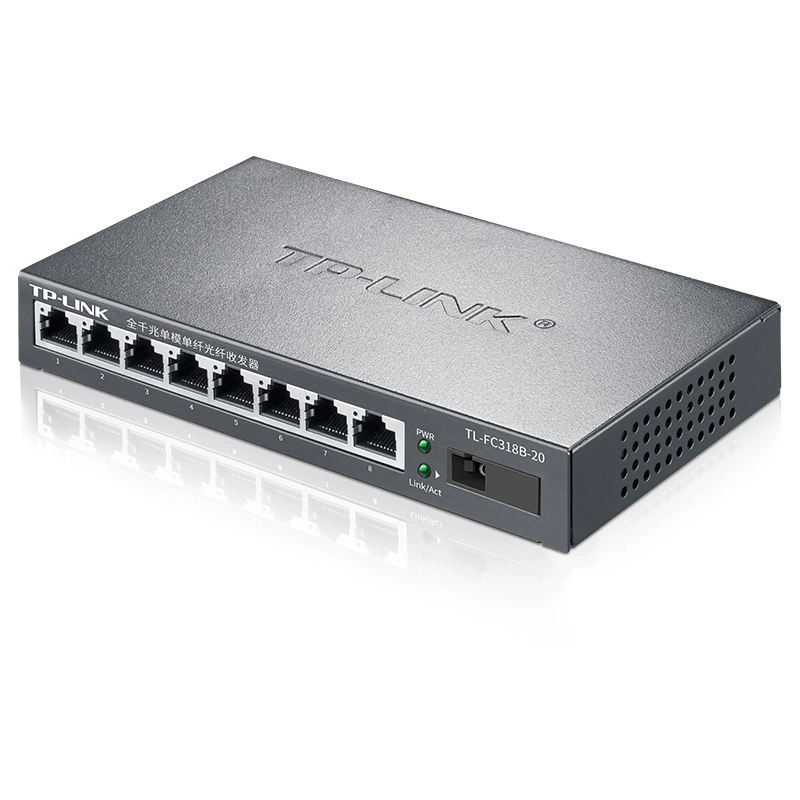 TP-LINK TL-FC318B-20 полногигабитный одномодовый оптоволоконный трансивер с 1 оптическим кабелем и 8 электрическими преобразователями, 20 км