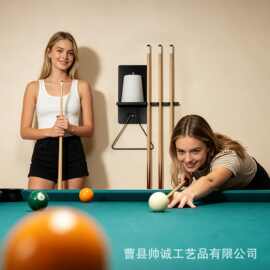 跨境台球杆收纳架木制壁挂式台球厅靠杆器多功能水杯收纳架