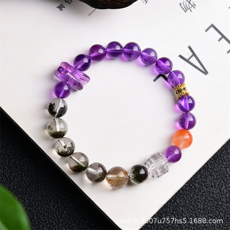 Natural Amethyst Green Ghost Mixed Colored Treasure Women's Bracelet DIY Personal Treasure Making Souvenir with Appraisal Certificate
