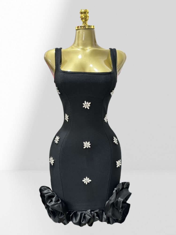 Women's Clothing Luxury Sleeveless Bandage Dress Rhinestone Embellished Tulip Shaped Skirt Bodycon Style Party Women's Clothing_ecoleips.com