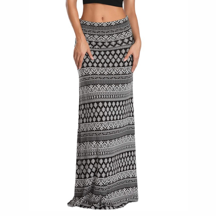 Jupe longue bohème évasée taille haute à imprimé léopard pour femme, collection été 2022_voghion.com