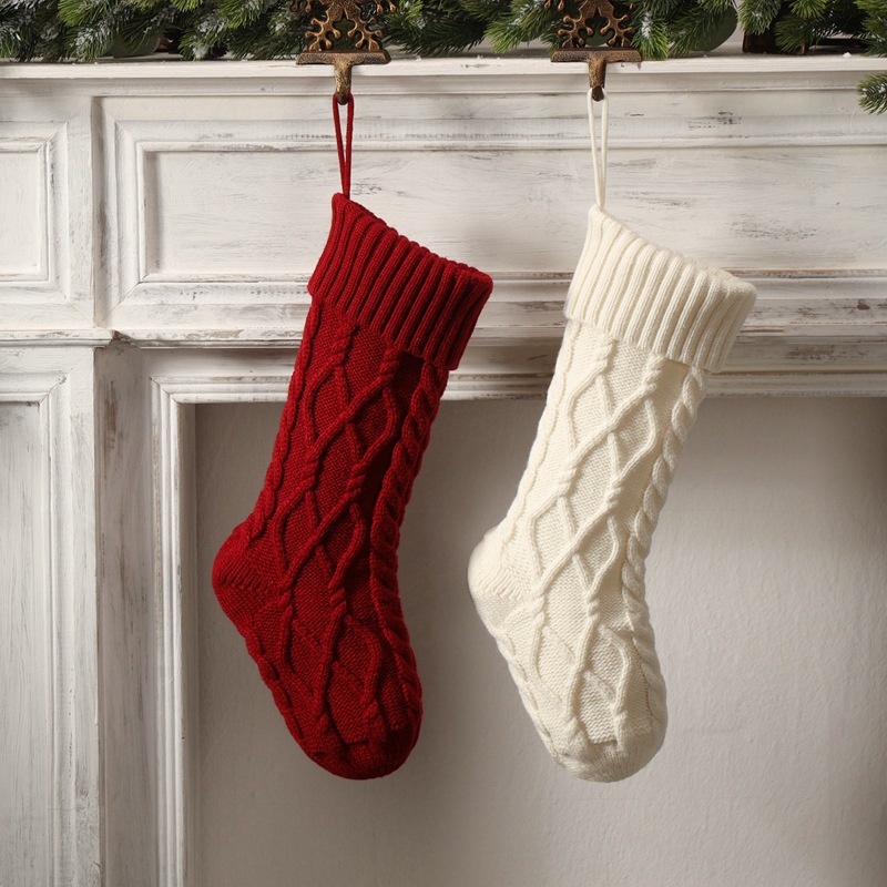 Forniture per ciondoli decorativi in filato da regalo fai da te lavorate a maglia, grande sacchetto per caramelle, doppio set di calzini di Natale a forma di diamante_voghion.com