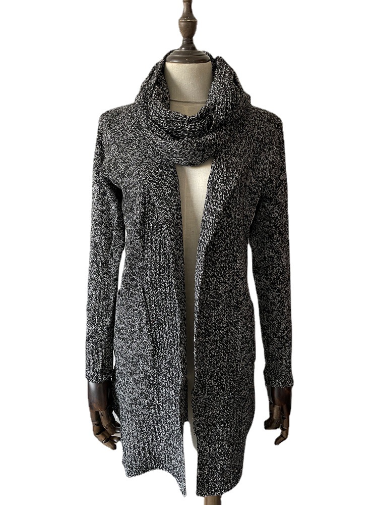 Comercio exterior Otoño e Invierno Amazon prendas de punto de color sólido europeo y americano Delgado doble bolsillo bufanda de una sola pieza suéter cardigan abrigo para las mujeres