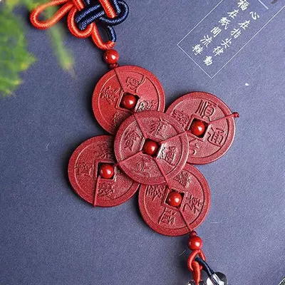Car Accessories Safety Decorations, Car hanging - five-emperor-money-ping-an-auspicious-and-ruyi-cinnabar-car-hanging