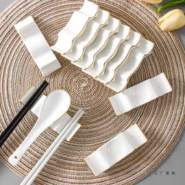 骨瓷筷架10个装金边双筷子两用筷托陶瓷酒店筷子架筷枕公筷勺筷垫