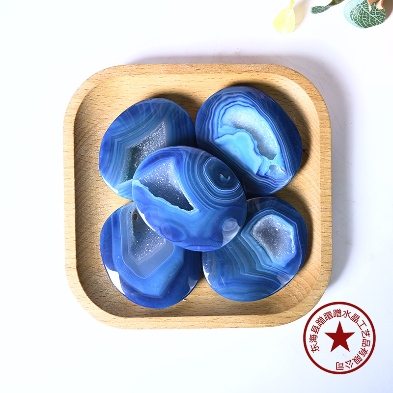 批发天然蓝色缠丝玛瑙晶洞玛瑙原石手把件原料蓝玛瑙手玩件把玩石|undefined