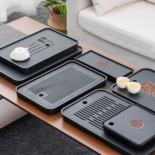 High-end tea tray household small imitation black gold stone tray kungfu tea set tea sea drainage water storage dual-use dry bubble tray wholesale