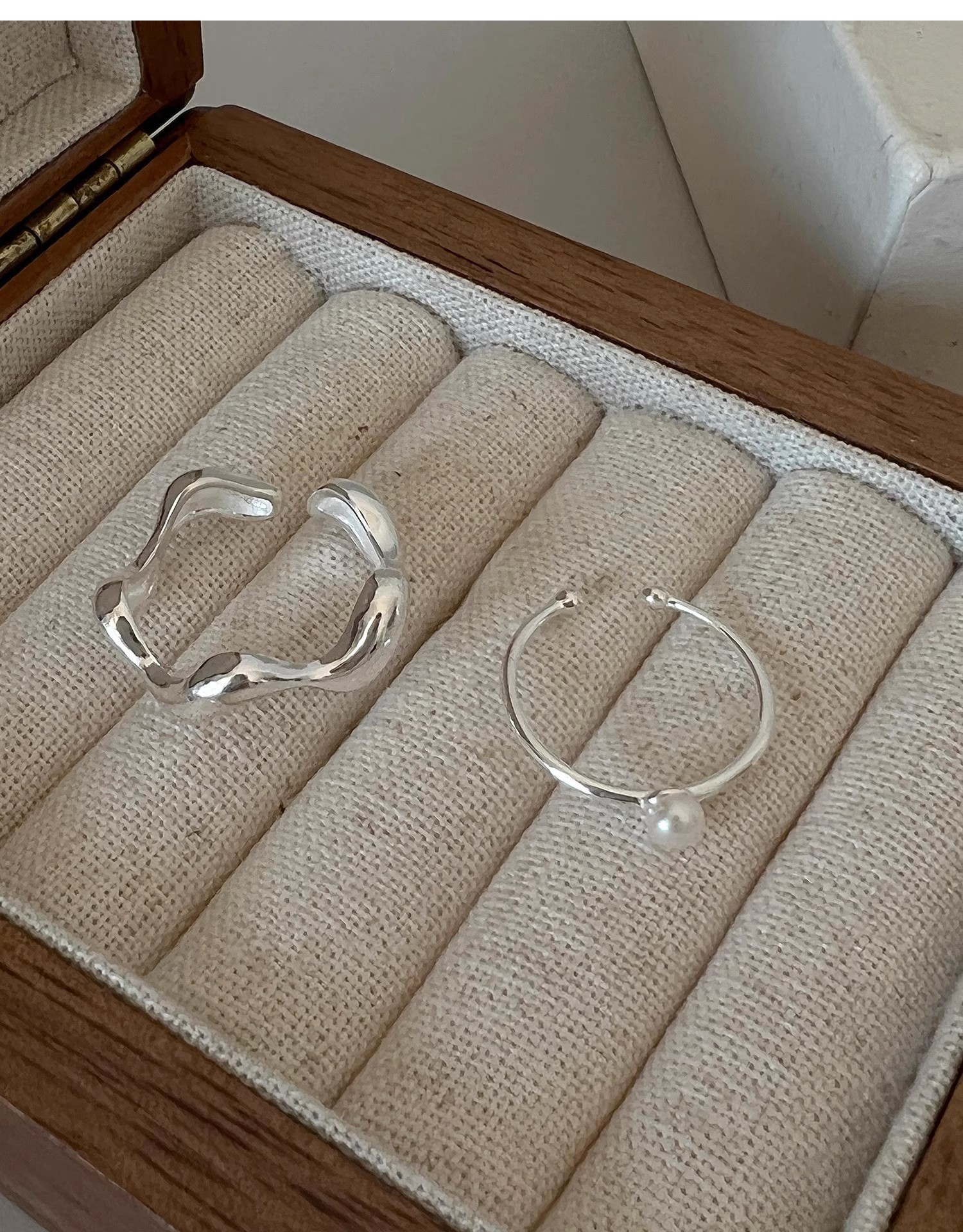 3g Weight Pearl Inlay Material Open Rings Classification Adjustable Ring Size 1 Piece Quantity Daily, Street Occasion 925 Sterling Silver Material Geometric Pattern Women's Gender Polishing, Inlay Design Simple Style Style 925 Sterling Silver Pearl Geometric Open Rings 5