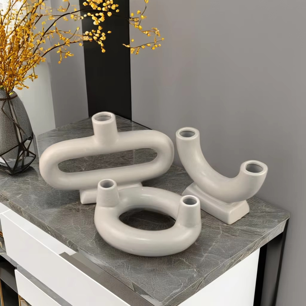 Estilo ins mesa candelabro de cerámica florero decoración moderna abstracta de forma especial sala de estar hogar decoración de casa de familia flor
