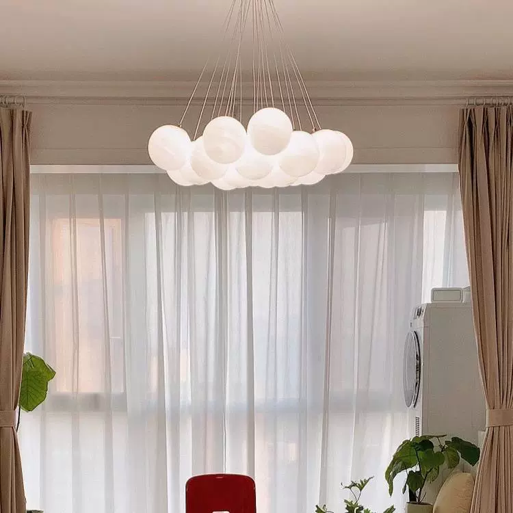 Round bulb, ceiling lamp, moon for living room, creative glass cream lights, french style, light luxury style