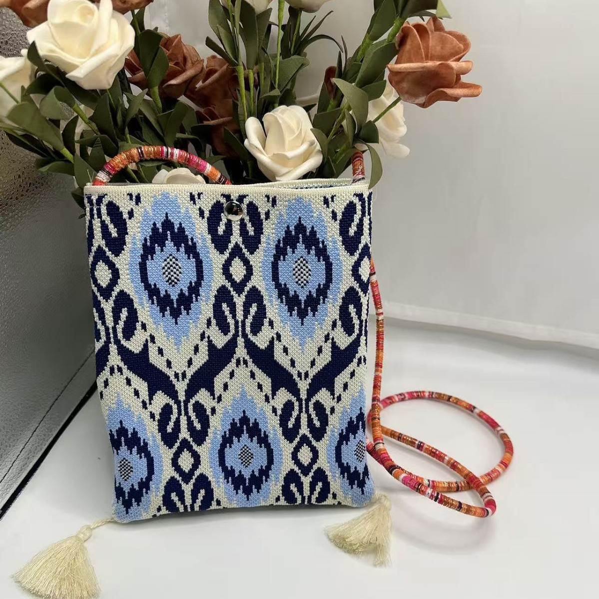 2026 New Style Woven Ethnic Style Ribbon Shoulder Bag Crossbody Handbag Portable Convenient Mobile Phone and Id Bag