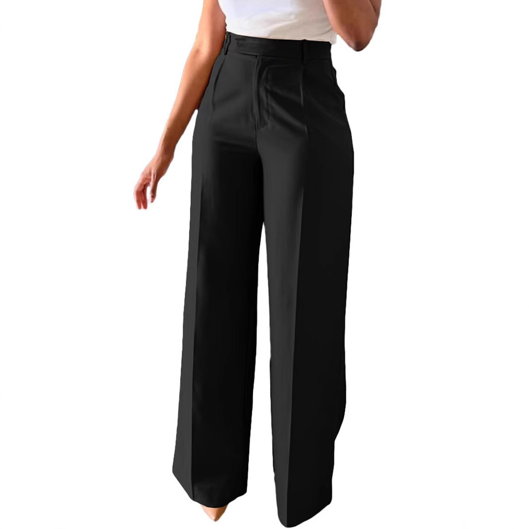 High Waist Flowy Wide Leg Trousers for Women Soft Stretch Straight Leg Comfortable Casual Palazzo Pants with Pockets_ecoleips.com