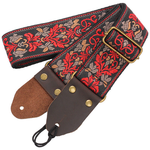 Featured embroidered guitar strap, genuine leather head bass shoulder strap, thickened and widened folk electric guitar diagonal strap accessories