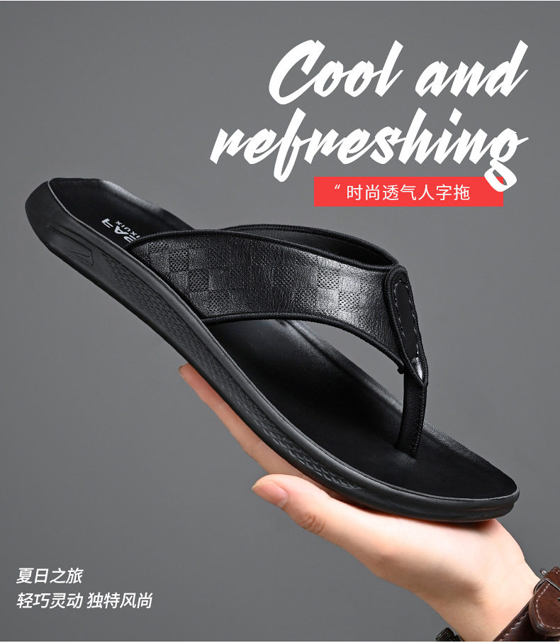 Dép xỏ ngón nam da bò lớp đầu chống trượt, phong cách casual đi ngoài trời — XQ2266 màu nâu, XQ2266 màu đen chi tiết 7