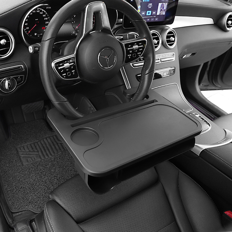 Qìchē Car Steering Wheel Tray Table with Cup & Tablet Holder (Car cup holder/beverage holder) - black