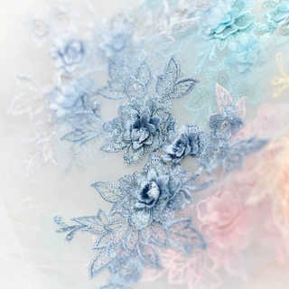 彩色3D立体蕾丝花朵贴花手工diy材料婚纱头饰服装多色补丁配件辅