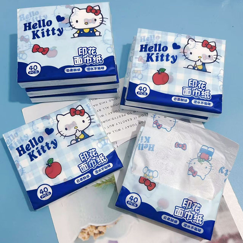 Printed Tissue Paper Blue Kt Cat Printed Tissue Paper Portable Small Bag Tissue Paper Student Facial Tissue Toilet Paper Napkin