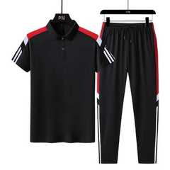 Large size cross-border sports suit men's summer short-sleeved T-shirt trousers two pieces thin casual sportswear couple outfit