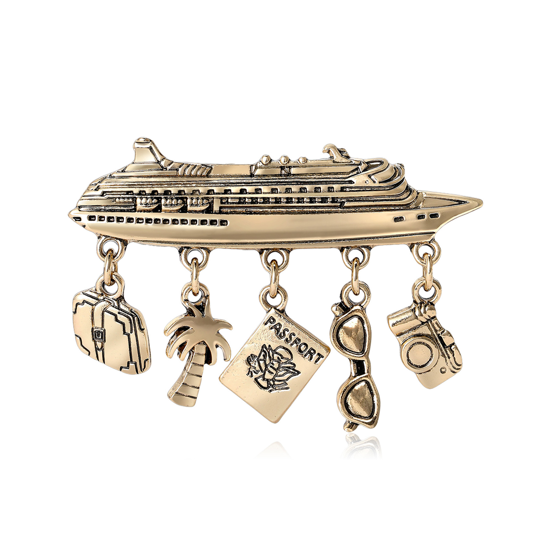New Retro Alloy Boat Pendant Brooch Simple Versatile Artistic Men's and Women's Suit Shirt Lapel Pin Accessory