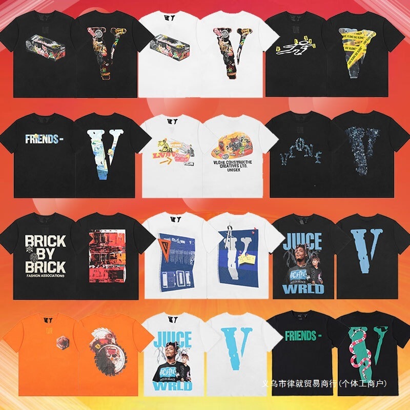 Vlone Fog Collaboration Model with Snake and Daisy Print, Trendy High Street Heavy Industrial Style Letter Rhinestone Short-Sleeve T-Shirt Vlone Fog Collaboration Model with Snake and Daisy Print, Trendy High Street Heavy Industrial Style Letter Rhinestone Short-Sleeve T-Shirt