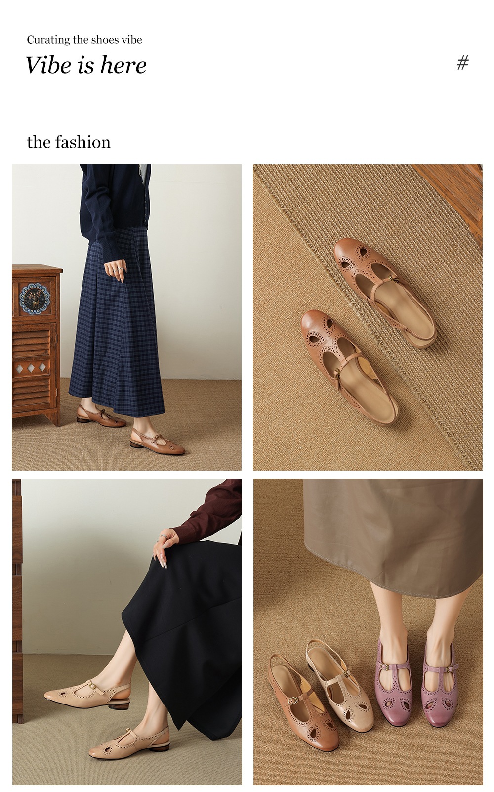 Sandal nữ quai ngang mũi kín da bò cổ điển gót thấp — màu nâu chi tiết 2