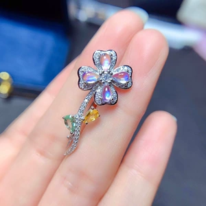 (Оптовые продажи), натуральная брошь, универсальная инкрустация камня, лунный камень, серебро 925 пробы, 5mm, популярно в интернете