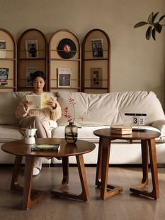 New Chinese-style Black Walnut Solid Wood Tea Table Vintage Home Living Room Small Apartment Sofa Silky Style Round Side Low Table