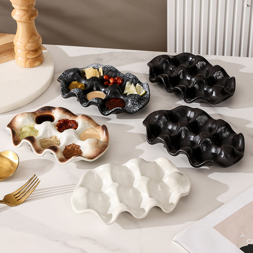 Retro household ceramic storage plate egg tray sauce dish seasoning dish compartment vinegar soy sauce dish candy dish