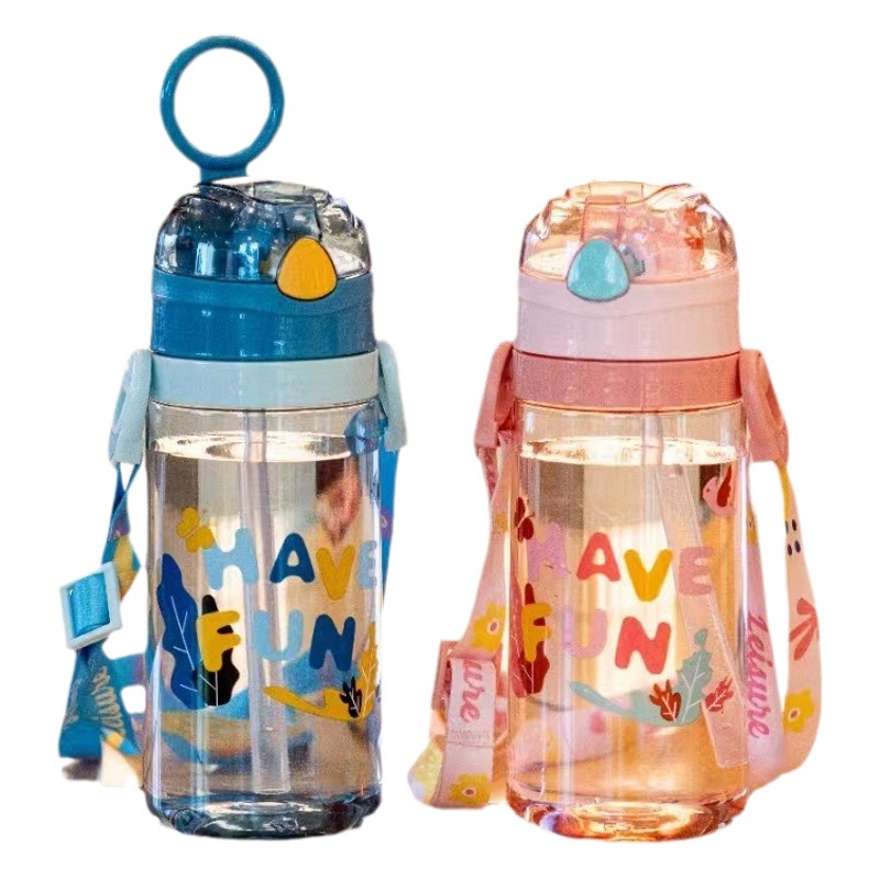 Fuente fábrica tianyi 0943 taza de paja de los niños diversión taza de agua estudiante carta de plástico taza correa doble taza de bebida