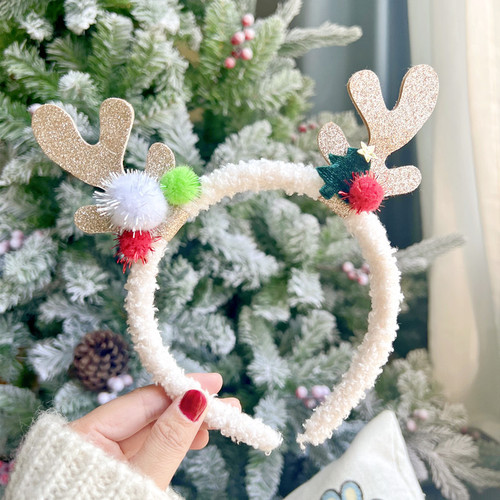 Christmas headband hair accessories super fairy antlers headdress Christmas Internet celebrity cute fur ball girl heart holiday dress hair accessories