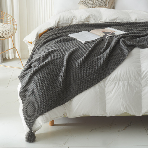 New Nordic Style Tassel Knitted Blanket Office Air Conditioning Lunch Blanket Wool Throw Blanket Sofa Casual Blanket