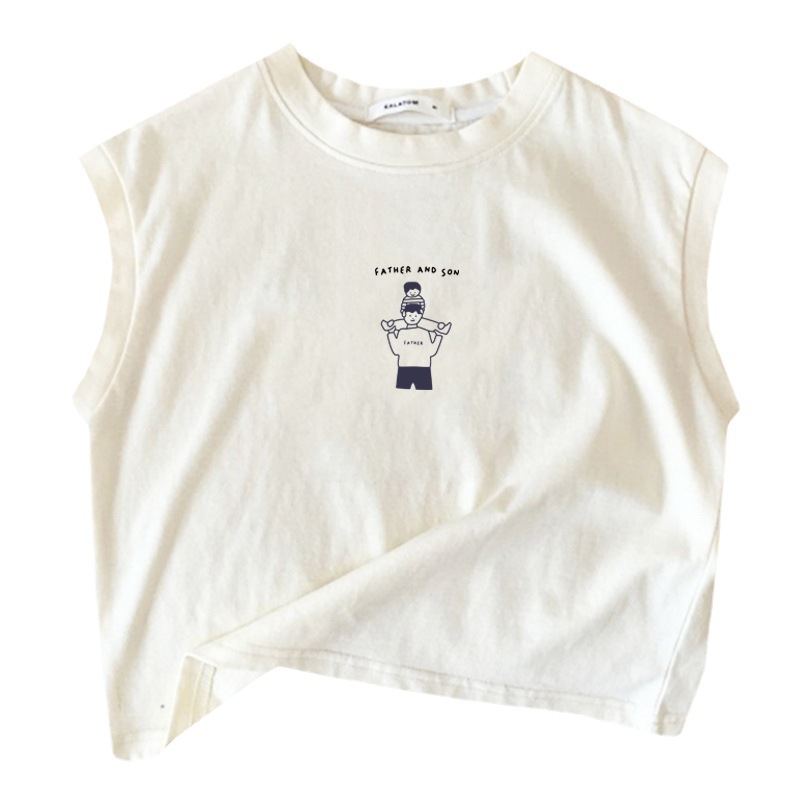 Camiseta sin mangas de algodón puro para bebés y niños, nuevo diseño de dibujos animados 2026, chaleco versátil para niños y niñas, camiseta sin mangas de verano