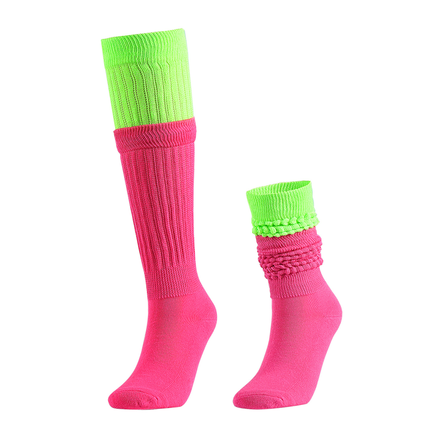 Color Block Slouch Socks, Bubble Ruffle Cuff Contrast Color Mid Calf Scrunch Socks, Soft Knit Retro Casual Stackable Crew Socks For Daily Outfit_voghion.com