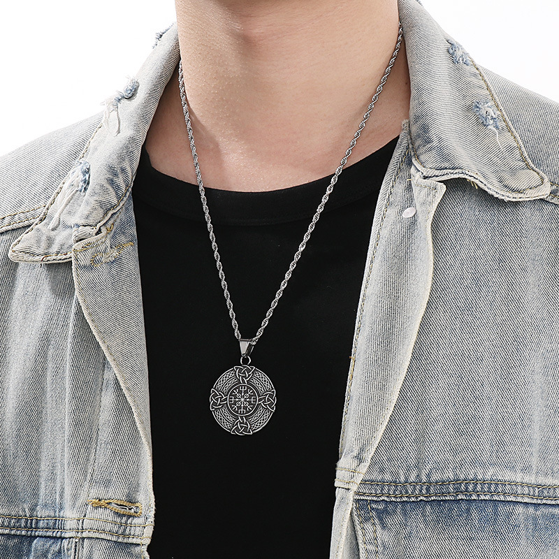 Viking Warrior Pendant Necklace Vintage Celtic Knot Shield Style_voghion.com